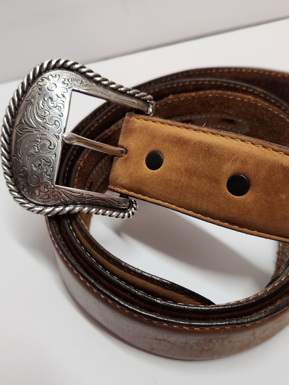 Men's Leather Belt with Silver Western Buckle Silver Creek